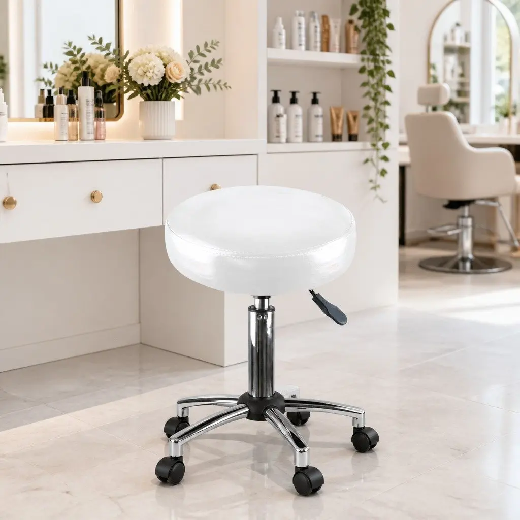 Swivel Salon Barstool White Height Adjustable 360 Degree Rotation Smooth Rolling Casters