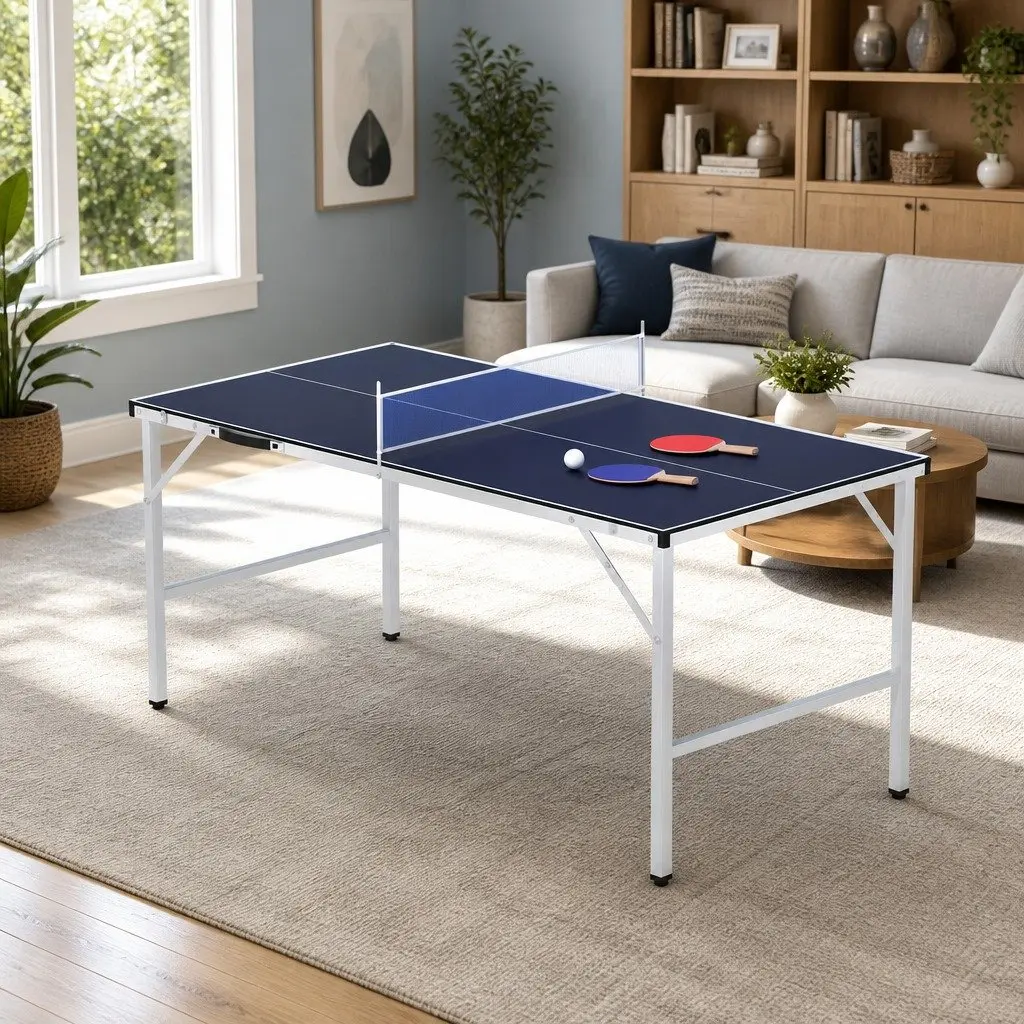 Table Tennis Table Portable Foldable Blue High Rebound Playing Surface
