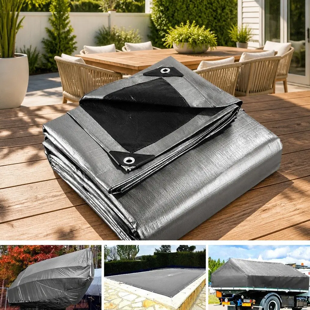 Poly Tarp 3m x 4.5m Heavy Duty Waterproof UV Resistant Black Sun Shade Cover