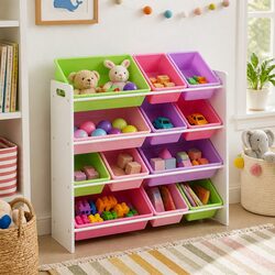 Colorful 12-Bin Toy Organizer for Children’s Rooms