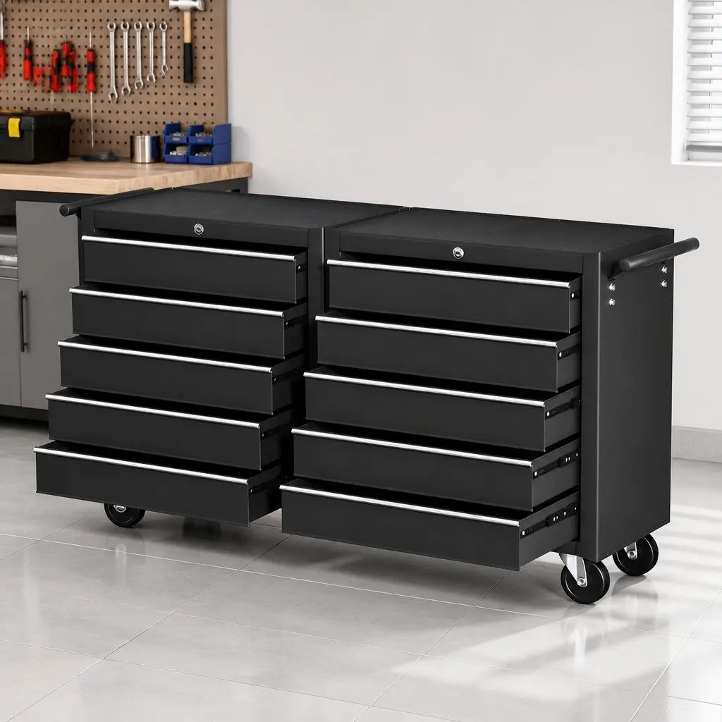 Tool Chest Trolley 10 Drawers Mobile Storage Cabinet Organizer Black