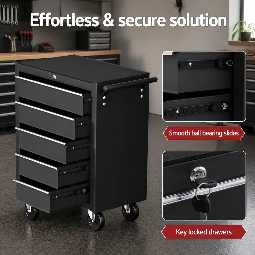Tool Chest Trolley 10 Drawers Mobile Storage Cabinet Organizer Black