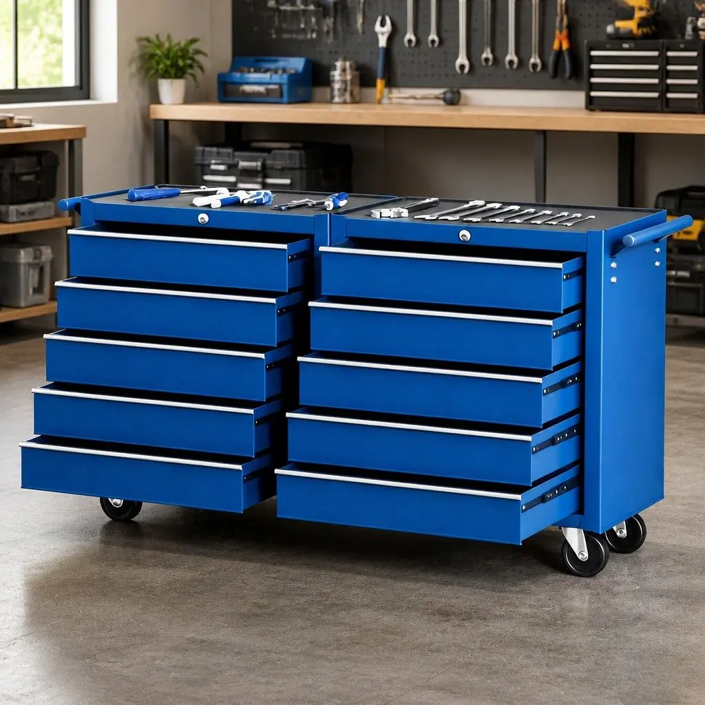 Tool Chest Trolley 10 Drawers Heavy-Duty Steel Construction Blue