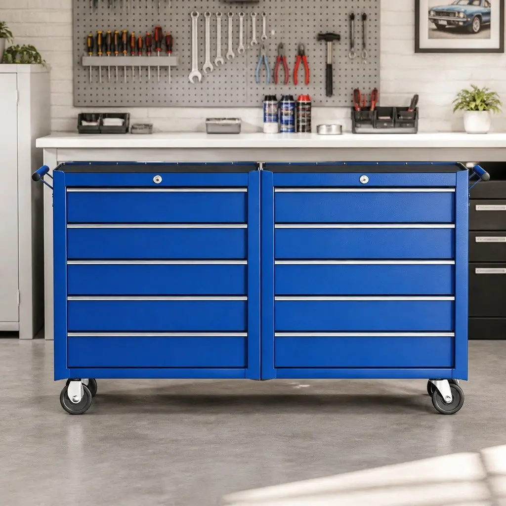 Tool Chest Trolley 10 Drawers Heavy-Duty Steel Construction Blue