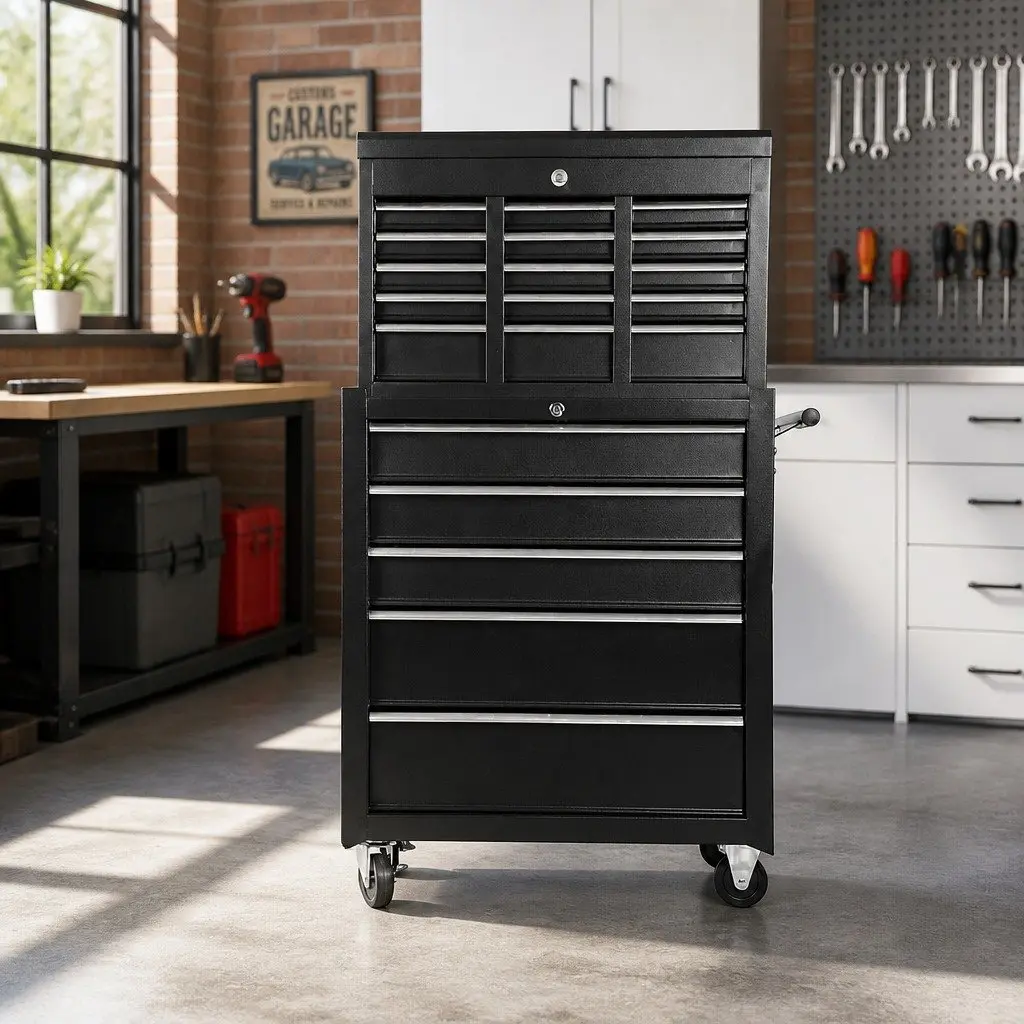 14 Drawer Tool Box Cabinet Chest Garage Storage Trolley with Castors