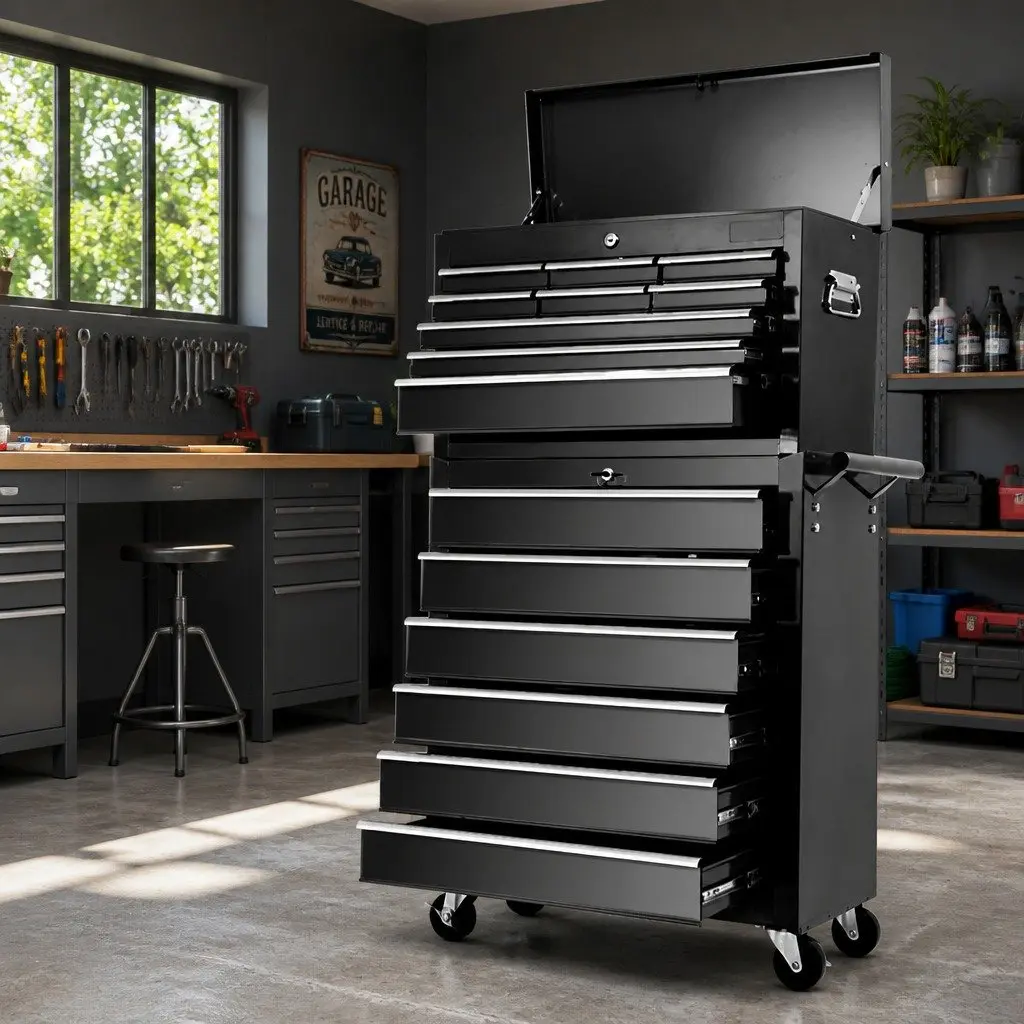 15 Drawer Tool Box Cabinet Chest Trolley Garage Storage Organizer Lockable