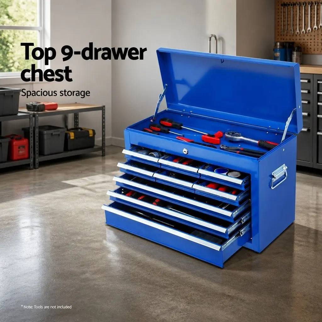 Tool Chest Trolley Cabinet 16 Drawers Storage Cart Garage Workshop Blue Steel