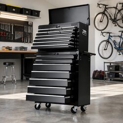 17 Drawer Mobile Tool Organizer - Black Steel Chest