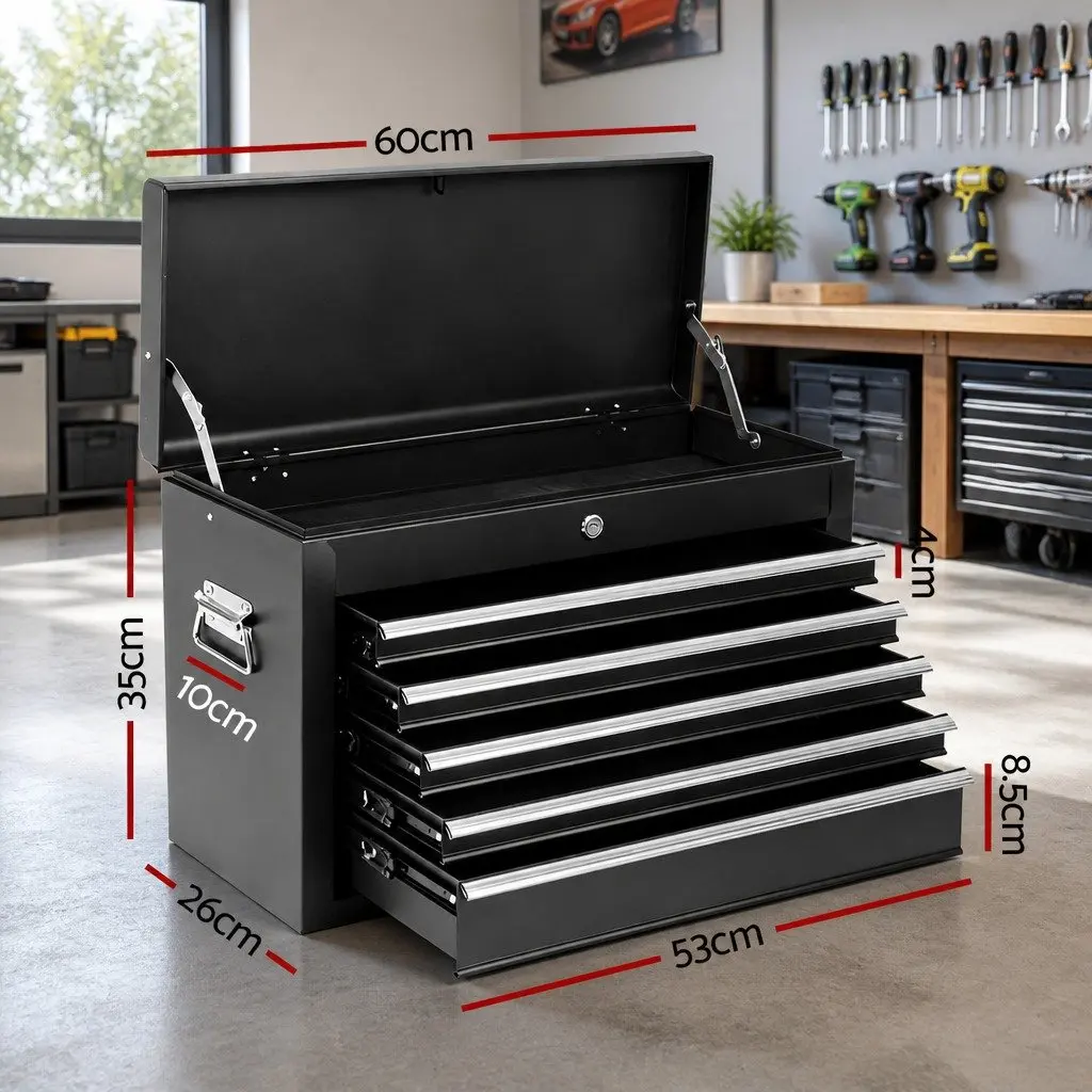 5 Drawer Tool Chest Box Cabinet Lockable Steel Storage Organiser Black