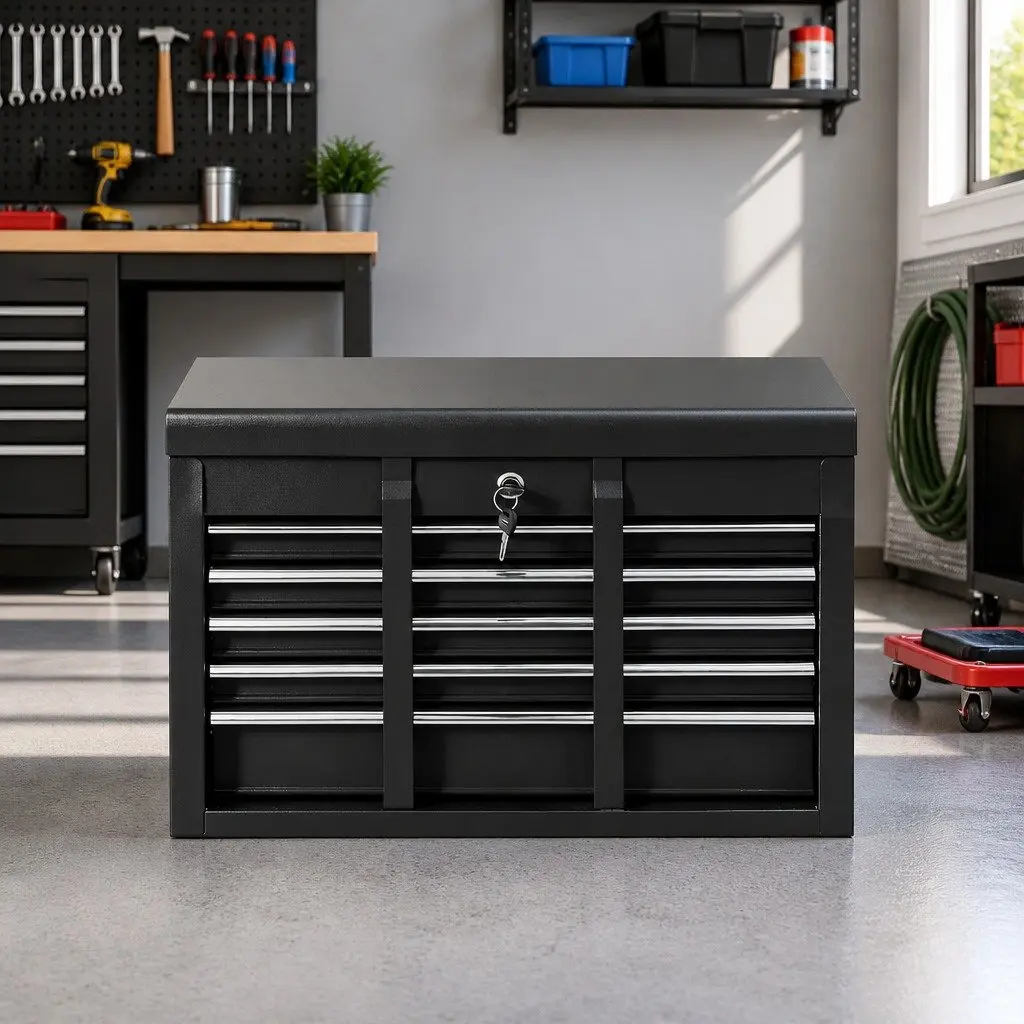 5 Drawer Tool Chest Box Cabinet Lockable Steel Storage Organiser Black