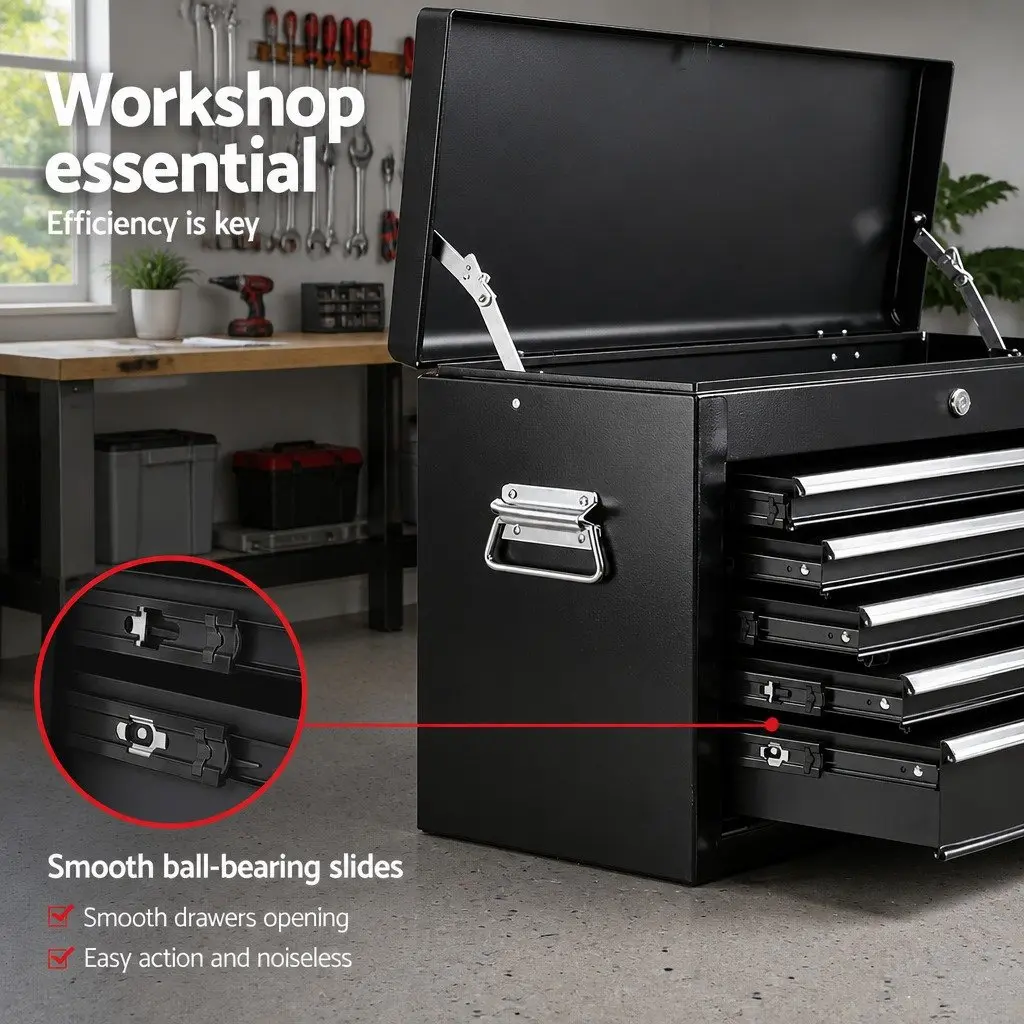 5 Drawer Tool Chest Box Cabinet Lockable Steel Storage Organiser Black