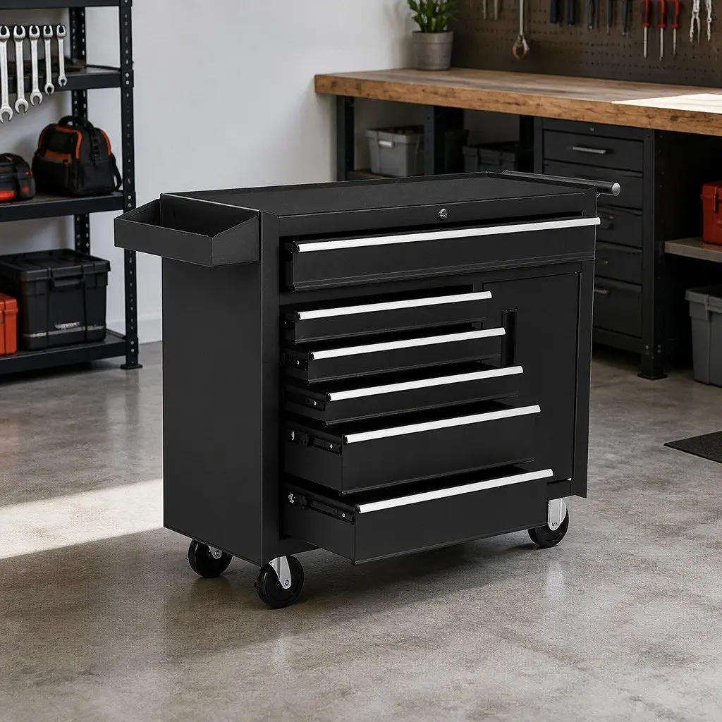 Tool Cabinet 6 Drawer Mobile Storage Trolley with Wheels for Garage and Workshop