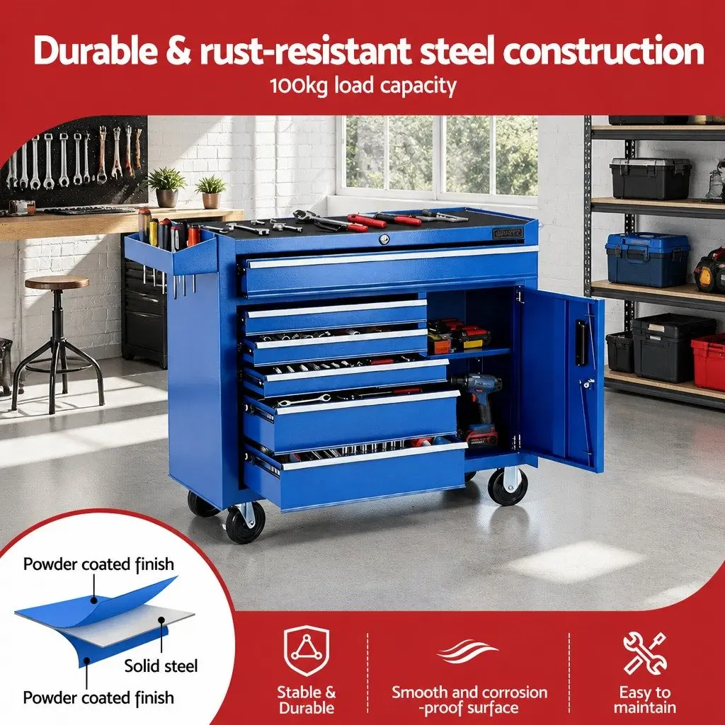 6 Drawer Tool Chest Trolley Storage Cabinet Organiser with Wheels