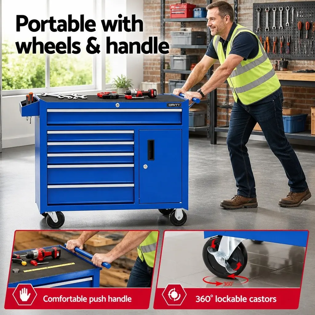 6 Drawer Tool Chest Trolley Storage Cabinet Organiser with Wheels