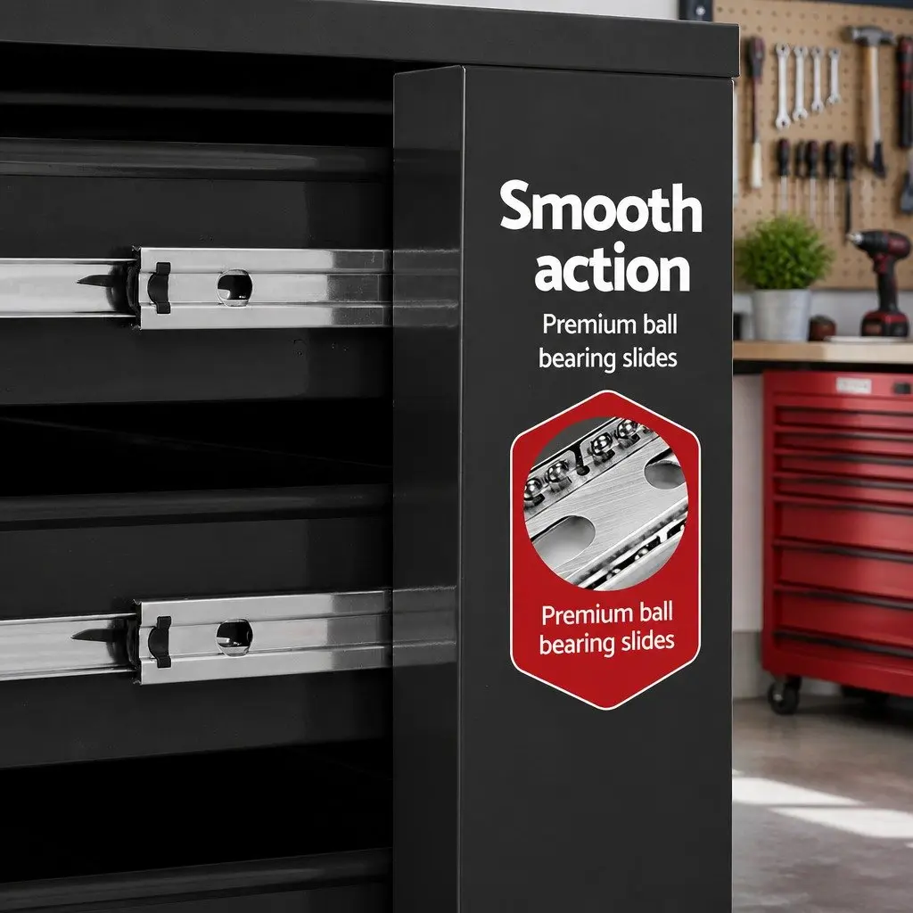 6 Drawer Tool Box Cabinet Trolley Cart Black Steel Mobile Storage with Lockable Drawers