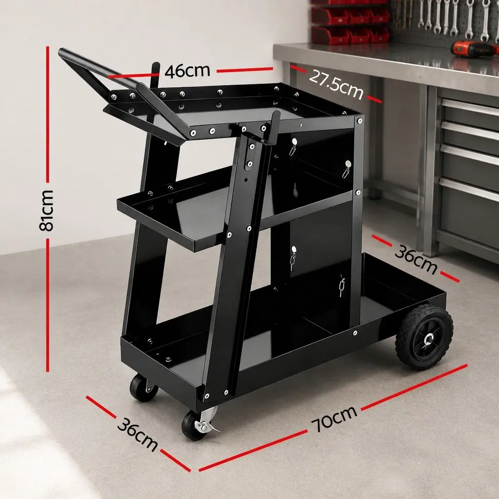 Welding Trolley Cart Heavy-Duty Mobile Storage Steel Frame Smooth-Rolling Casters Black