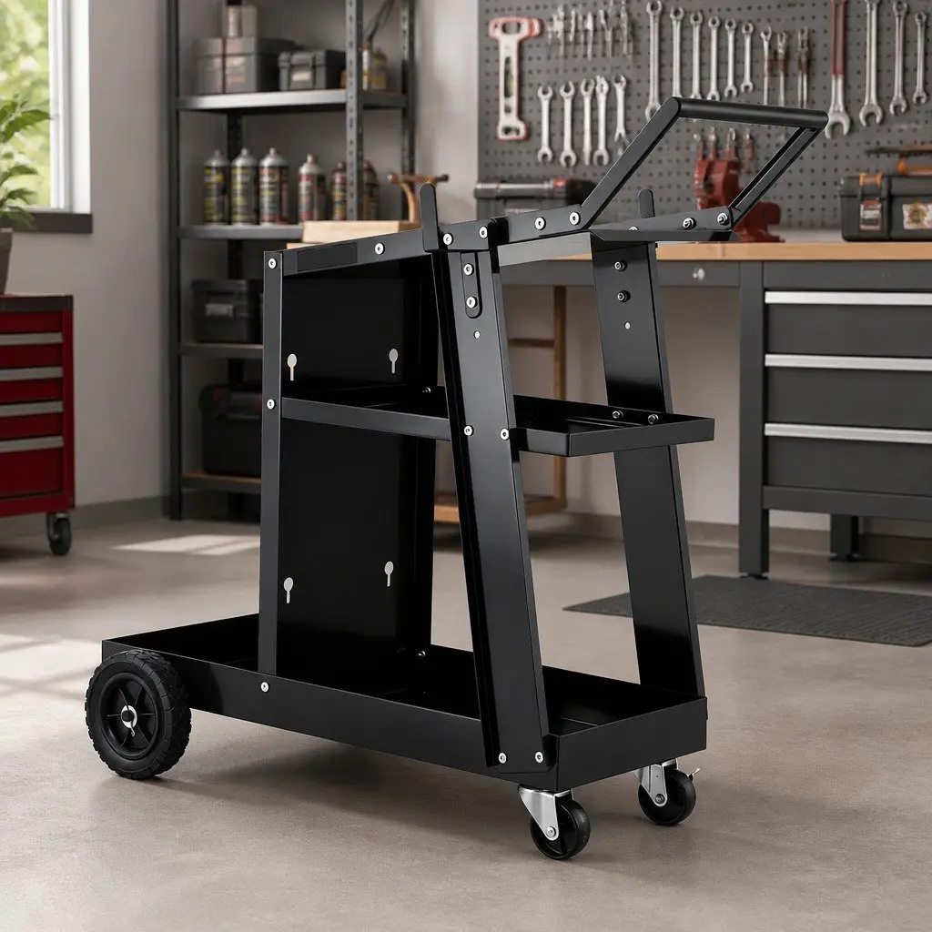 Welding Trolley Cart Heavy-Duty Mobile Storage Steel Frame Smooth-Rolling Casters Black