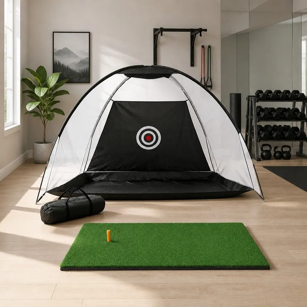 Golf Practice Net Training Mat Set Portable Indoor Outdoor with Bullseye Target Non-Slip Base and Carry Bag
