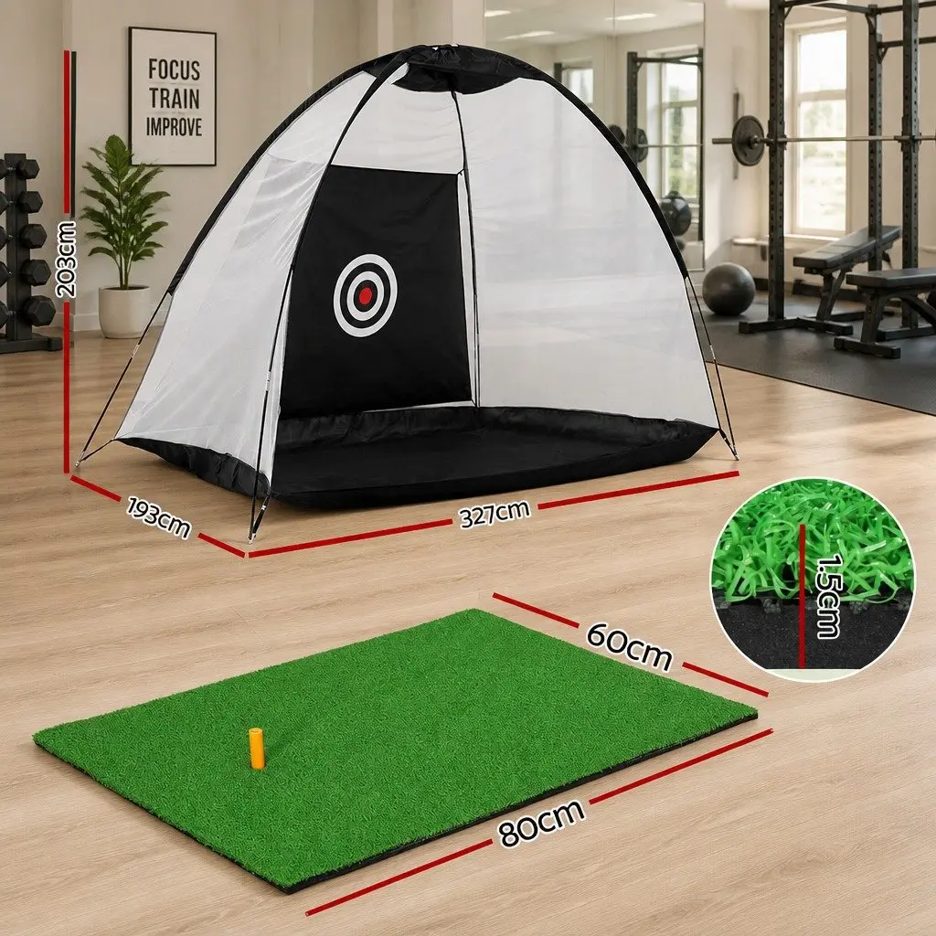 Golf Practice Net Training Mat Set Portable Indoor Outdoor with Bullseye Target Non-Slip Base and Carry Bag
