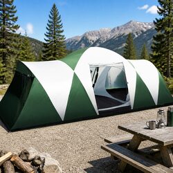 12 Person Dome Camping Tent 3 Room Family Hiking Beach Outdoor Green Shelter