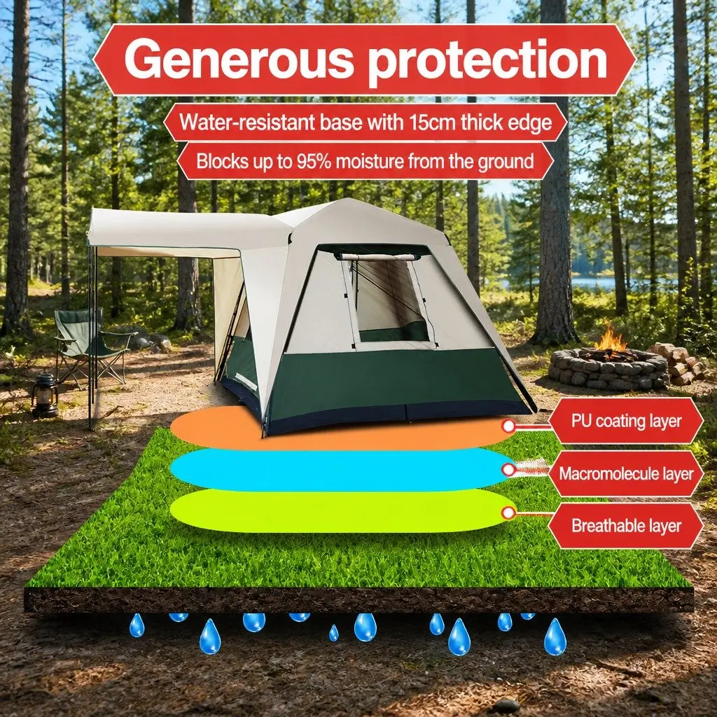 4 Person Dome Tent Instant Pop Up Green Outdoor Shelter with Automatic Frame and Large Zipper Doors