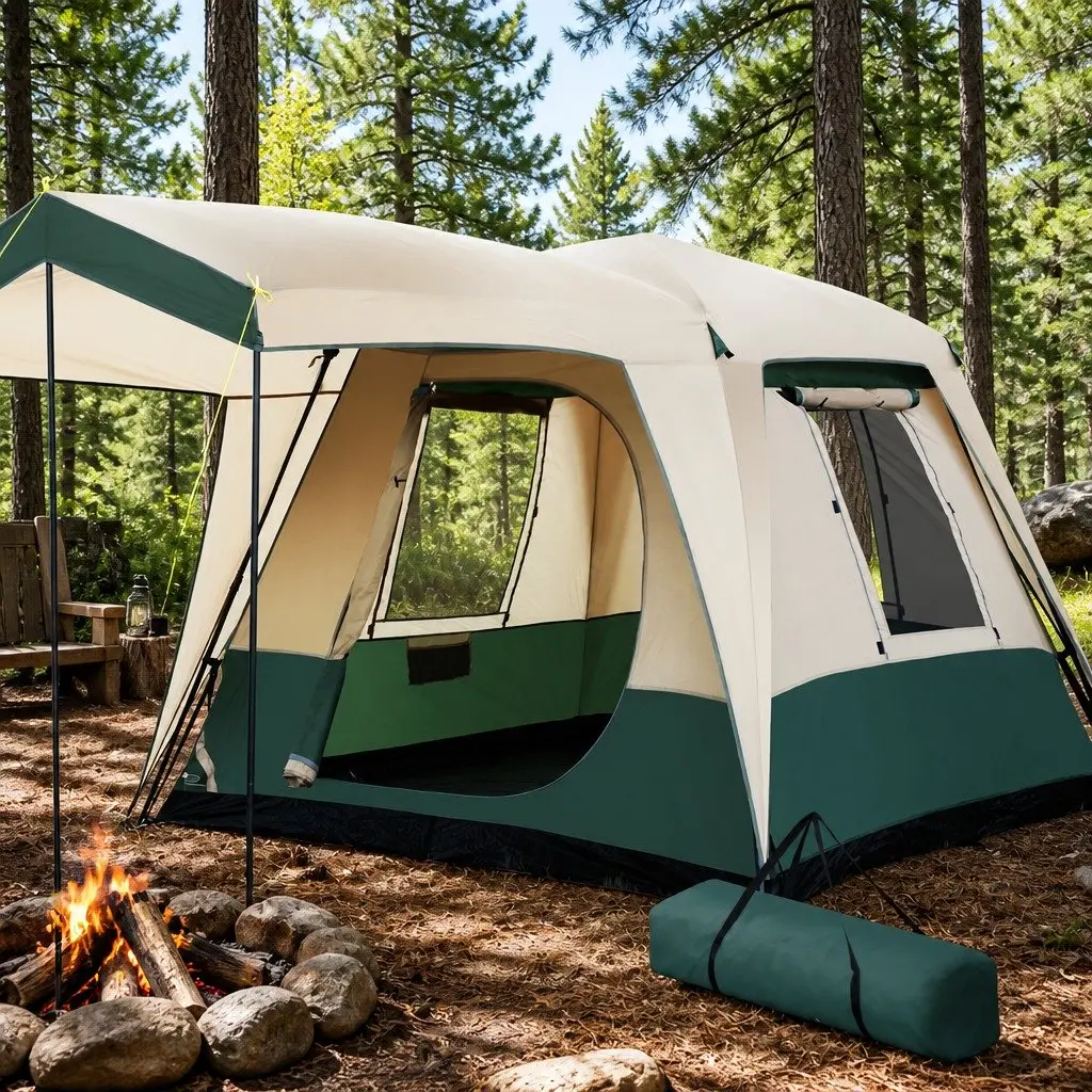4 Person Dome Tent Instant Pop Up Green Outdoor Shelter with Automatic Frame and Large Zipper Doors