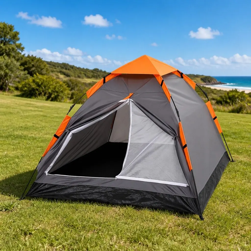 2 Person Camping Tent Automatic Pop Up Waterproof Lightweight Grey