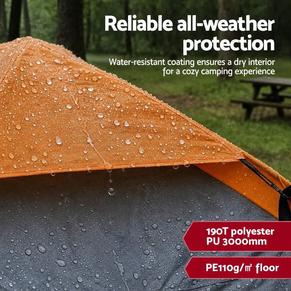 2 Person Camping Tent Automatic Pop Up Waterproof Lightweight Grey