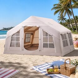 Family-Friendly Inflatable Camping Tent, Brown 360CM