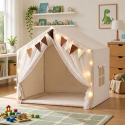 Indoor Kids Play Tent with Star Lights and Cozy Atmosphere 144cm Cream