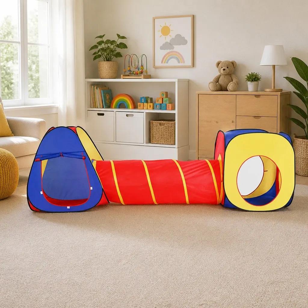 Kids 3-in-1 Play Tent 80cm Teepee Cube Playhouse Crawling Tunnel Indoor Outdoor