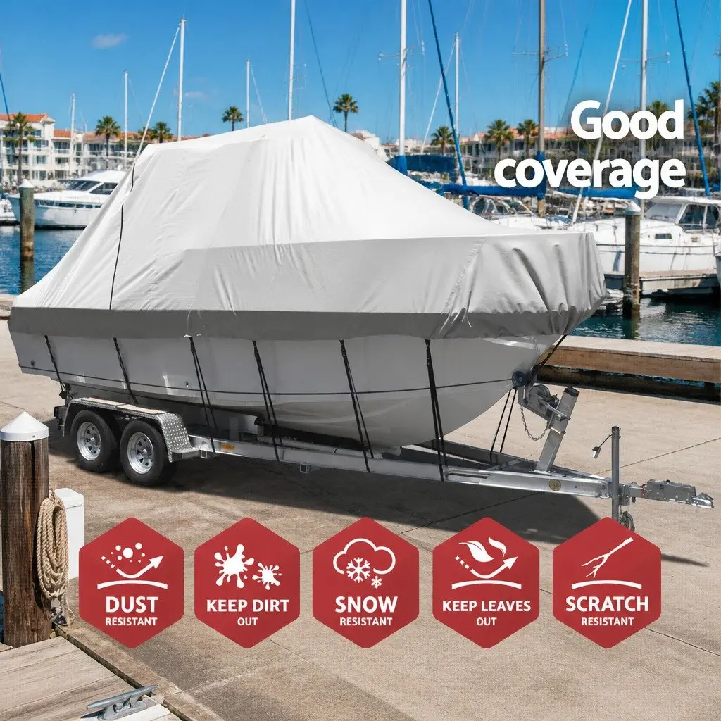 Boat Cover 21-23ft Heavy Duty 600D Waterproof Grey UV and Mildew Resistant with Elastic Hems and Side Zipper