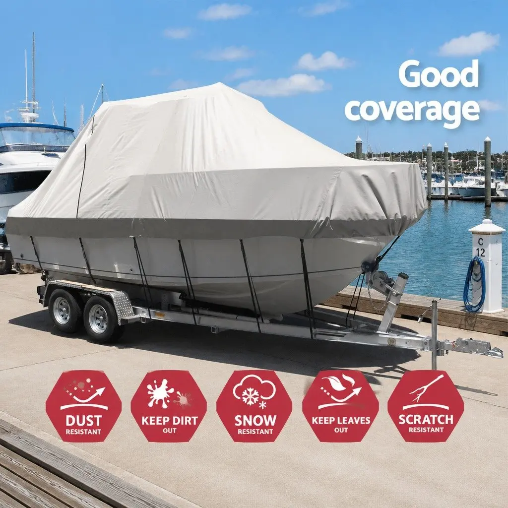 Boat Cover 23-25ft Heavy Duty 600D Polyester Waterproof UV and Mildew Resistant with Side Zipper and Adjustable Fastening Straps