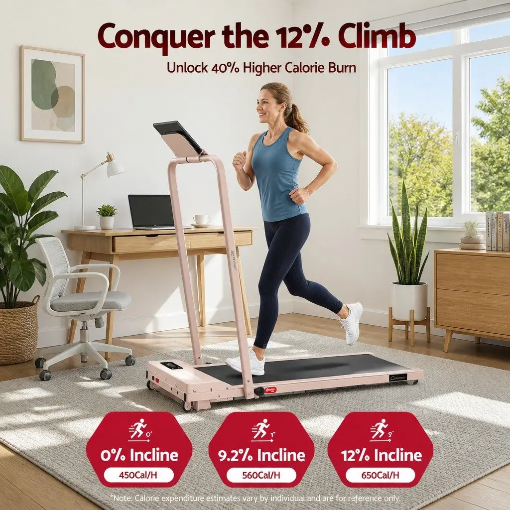 Walking Pad Treadmill 3-in-1 Foldable Under Desk Home Gym 12% Incline 38cm Belt