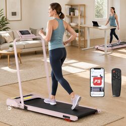 Electric Walking Pad Treadmill Compact Foldable Under Desk 380mm Pink Incline