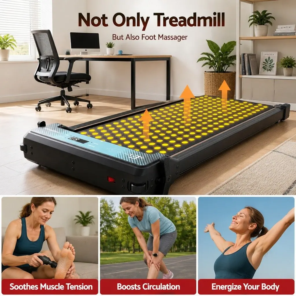 Dual-Sided Walking Pad Treadmill 2 in 1 Under Desk with Foot Massage Home Gym