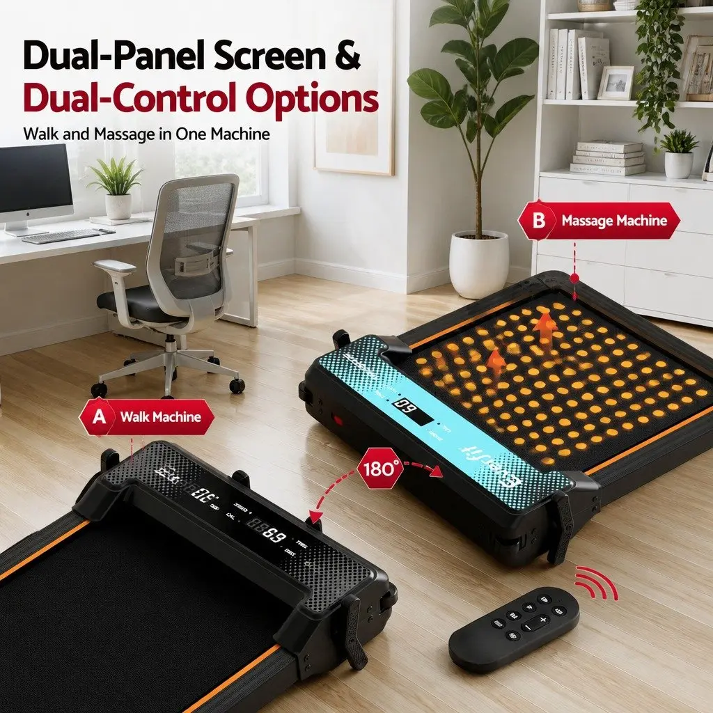 Dual-Sided Walking Pad Treadmill 2 in 1 Under Desk with Foot Massage Home Gym