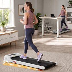 Electric Walking Pad Treadmill 3 Level Incline Under Desk Home Gym White Compact