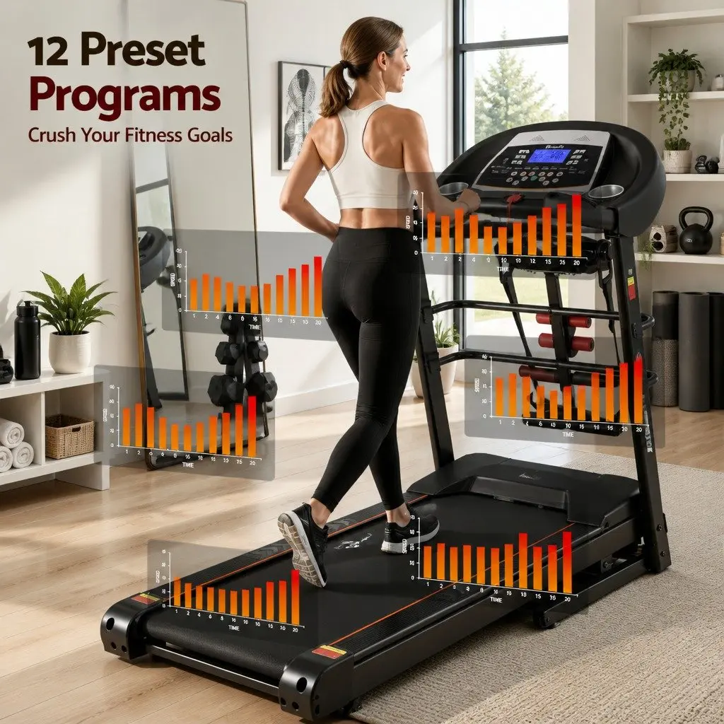 Electric Treadmill Home Gym Fitness Machine with Massager Sit-up Bar and Dumbbells