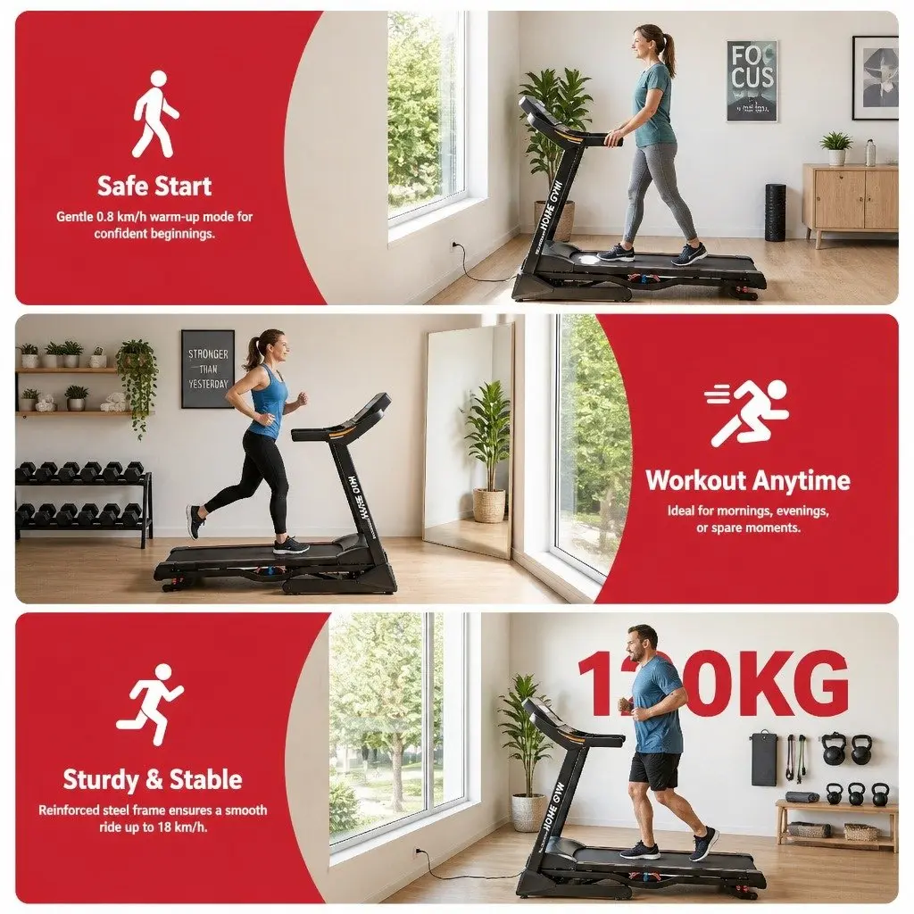 Electric Treadmill 480mm Auto Incline 18 Speed Home Gym Fitness Machine