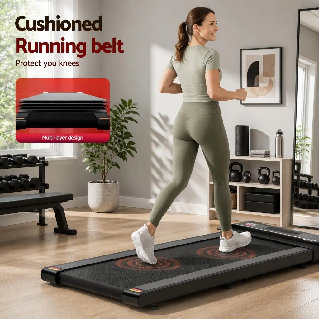 Under Desk Treadmill Foldable Compact Electric Walking Pad with Shock Absorbing Belt Black