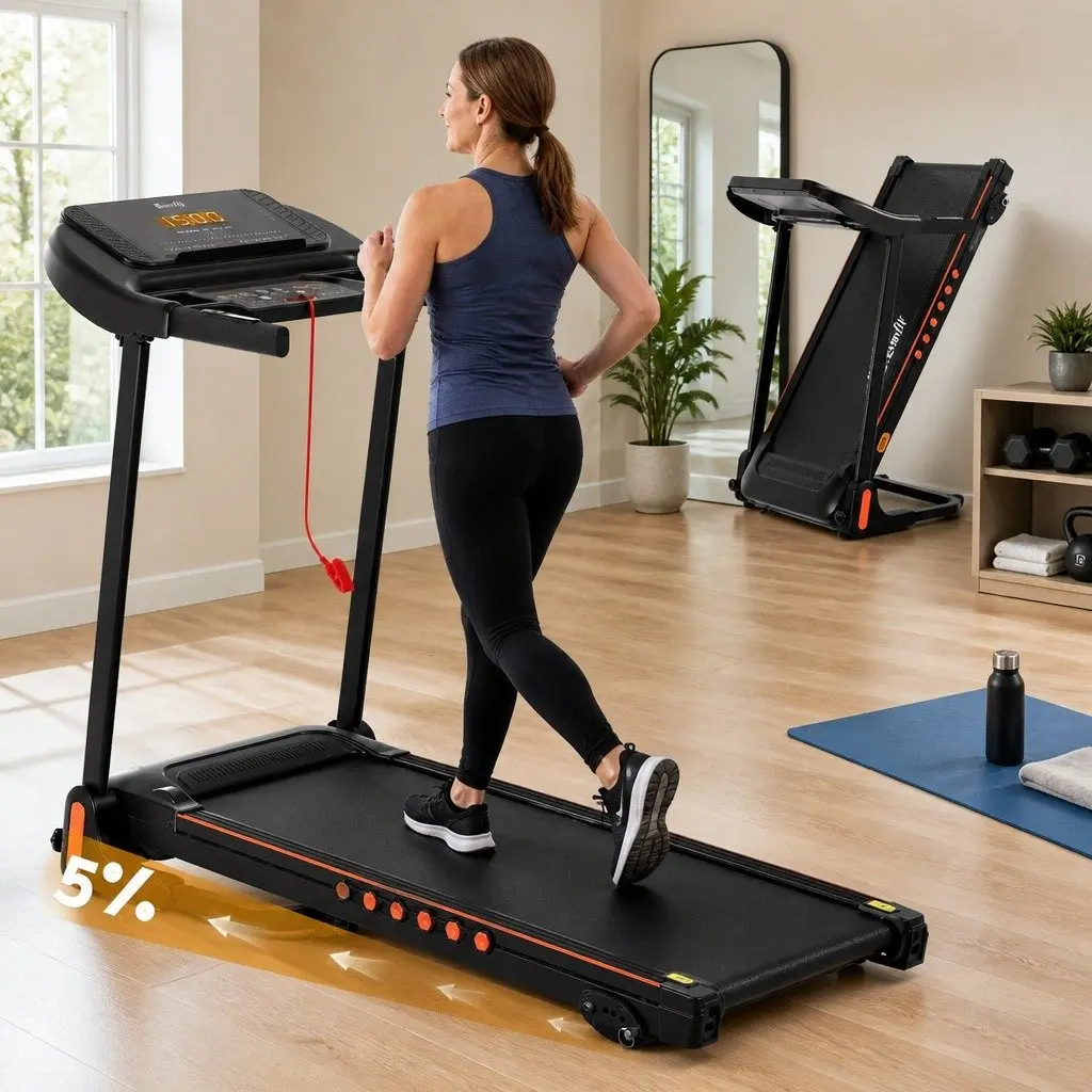Electric Treadmill Foldable Home Gym 16km/h Adjustable Incline Cushioned Running Belt