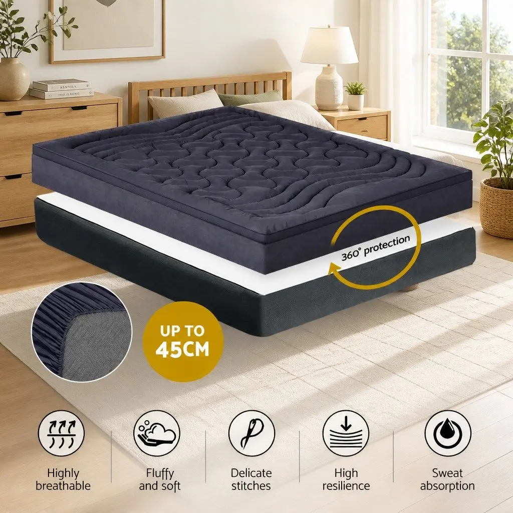 3-Zone Pillowtop Mattress Topper Double Bed Charcoal Microfibre Washable