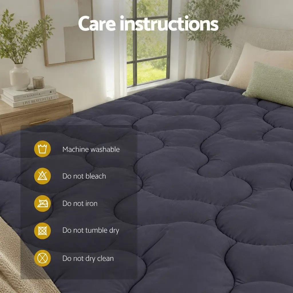 3-Zone Pillowtop Mattress Topper Double Bed Charcoal Microfibre Washable