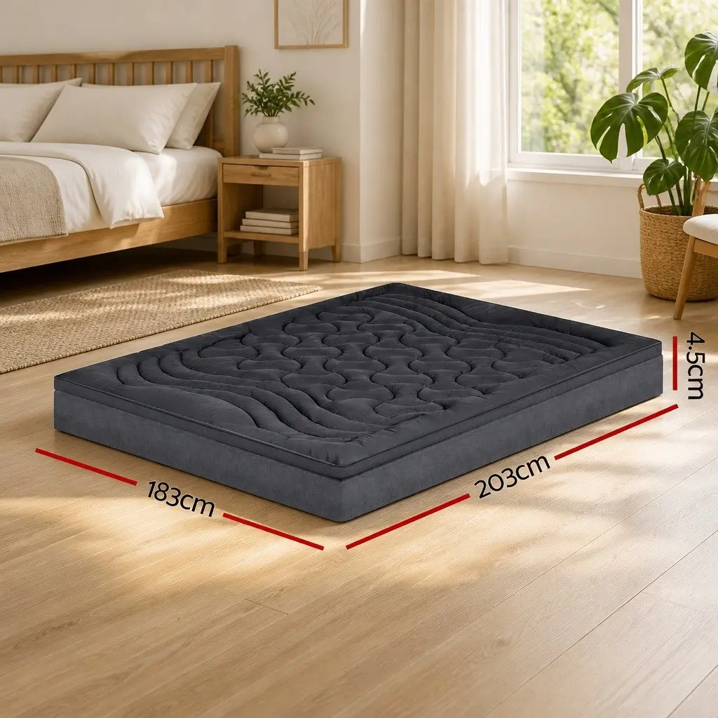 Pillowtop Mattress Topper King 4.5cm Deep 3-Zone Comfort Charcoal
