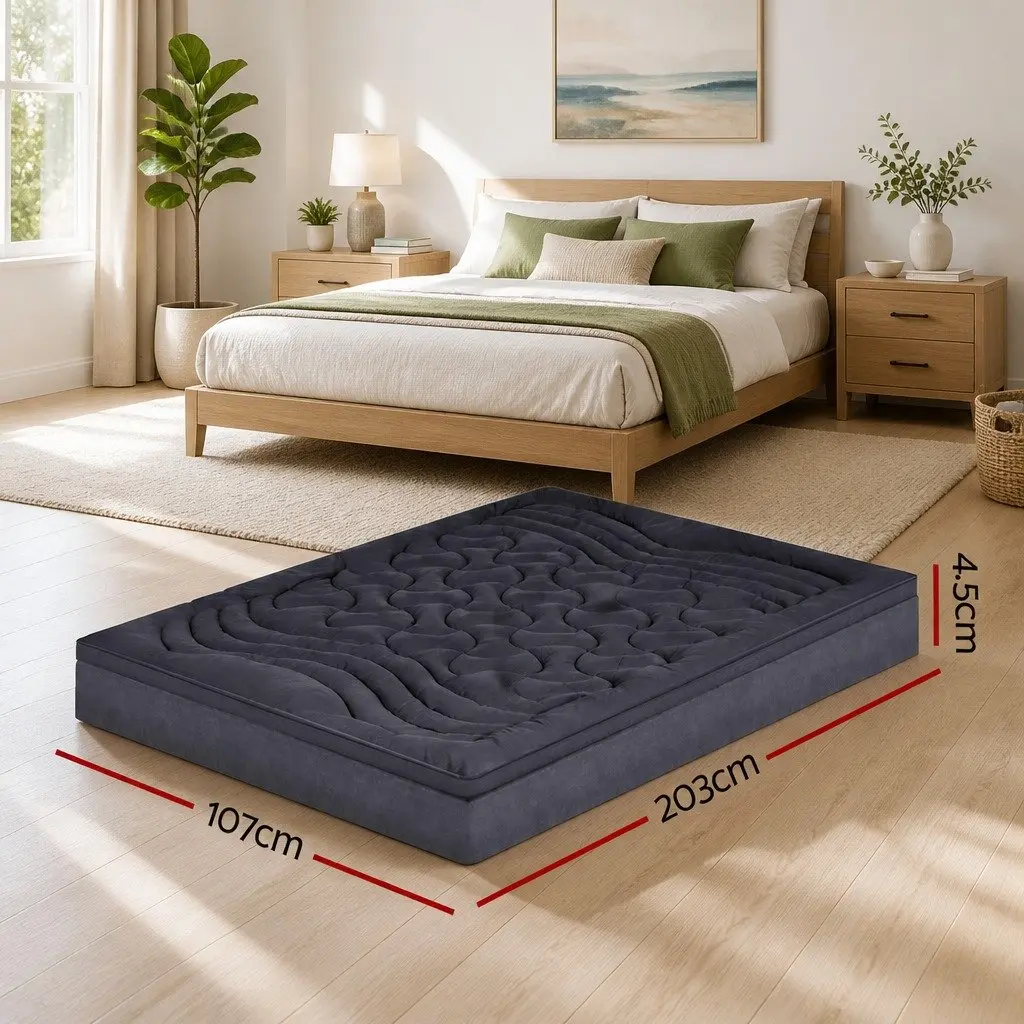 Mattress Topper King Single 1000GSM Charcoal 3-Zone Pillowtop Deep Washable