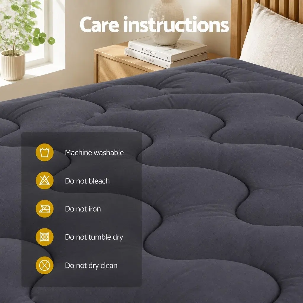 Mattress Topper King Single 1000GSM Charcoal 3-Zone Pillowtop Deep Washable