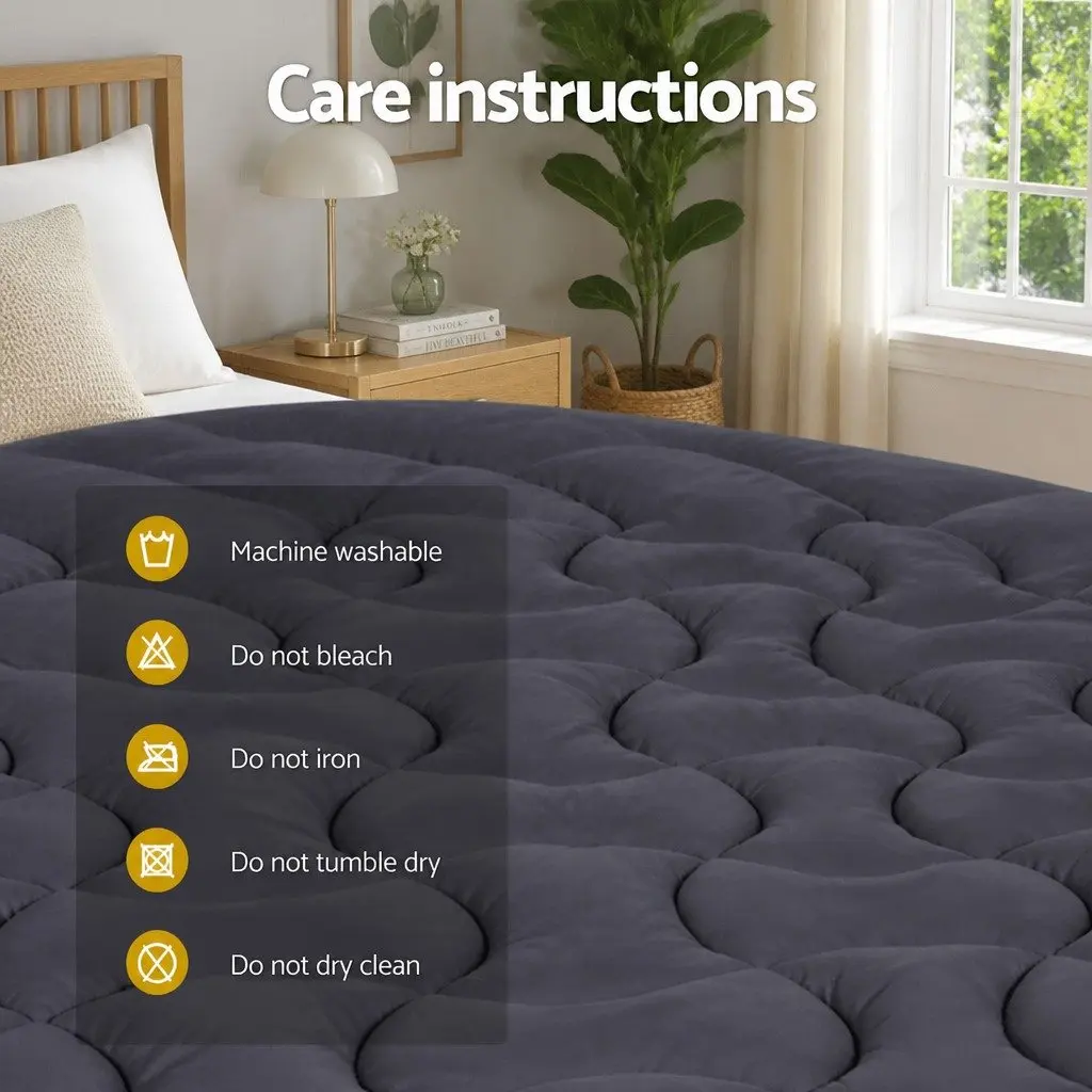 Mattress Topper Single 3-Zone Pillowtop 1000GSM Microfibre Charcoal Deep Pocket