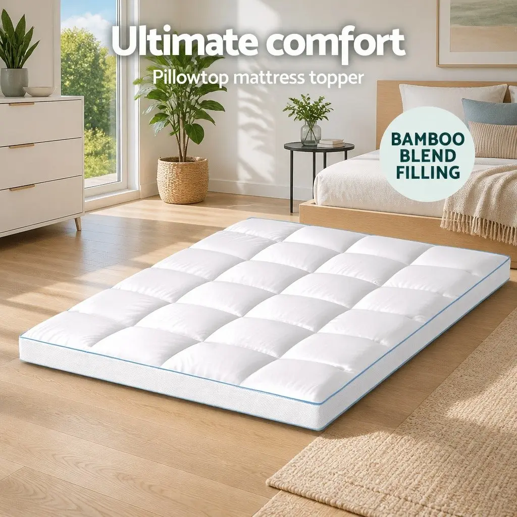 Pillowtop Mattress Topper 10cm Thick Double Bed Pad White Cooling Underlay