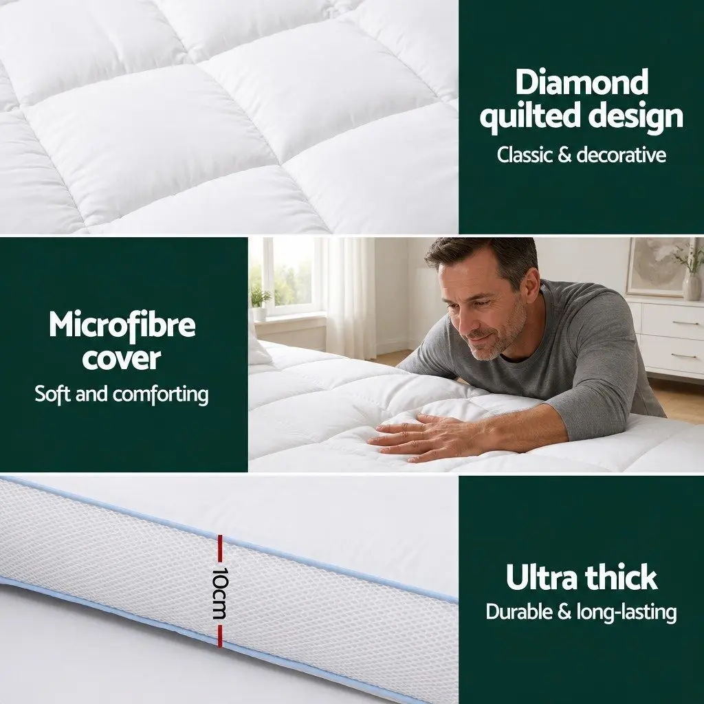 Pillowtop Mattress Topper 10cm Thick Double Bed Pad White Cooling Underlay